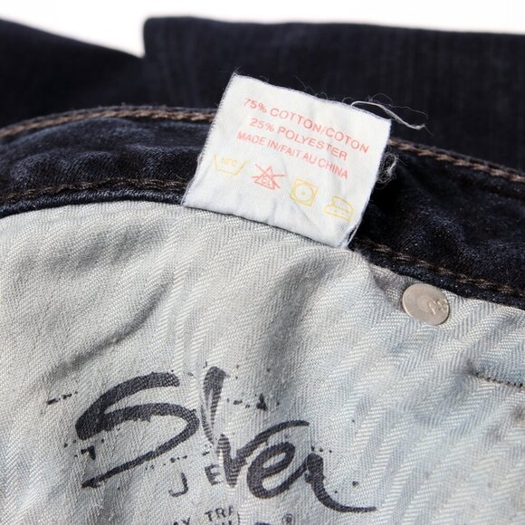 Silver Pioneer Bootcut Flare Jeans Stretch Low-Mid Rise Dark Wash Denim Indigo - Picture 6 of 10